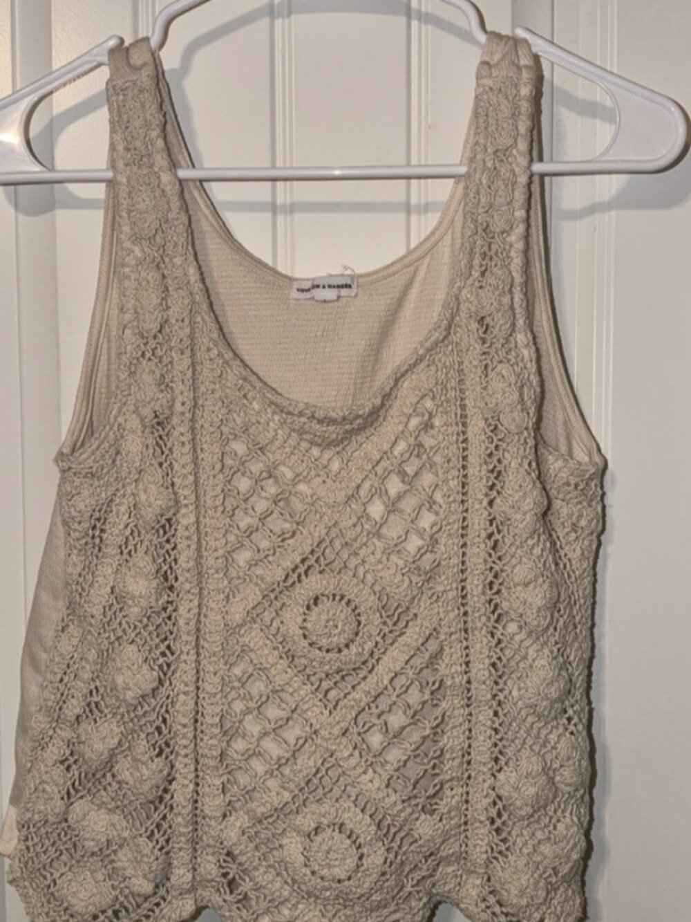 love on a hanger Crochet Overlay Tank Top - Beige